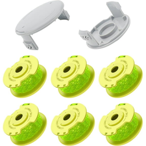 Weed Wacker String Replacement for Ryobi One Plus  AC80RL3 .080 Twisted String Trimmer Line Compatible with Ryobi 18V, 24V, 40V Cordless Trimmers (6 Replacement Spool   2 Trimmer Cap Cover)