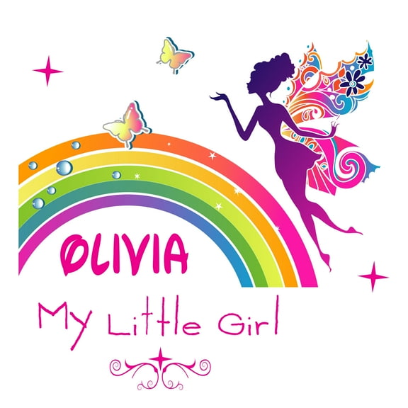 Personalized Name Girly Wall Decal My Little Girl's Fairy Rainbow & Butterflies Custom Name Bedroom Wall Decal for boys and girls Rainbow My Little Girl Themed Kids Room Décor - Size: 20 In x 20 In