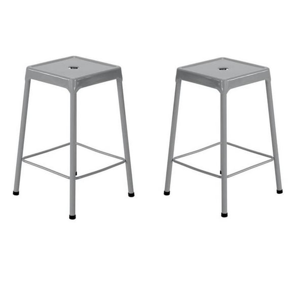 Home Square 25" Steel Backless Counter Stool in Glossy Silver - Set of 2