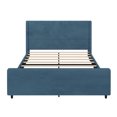 thumbnail image 5 of High Headboard King Size Corduroy Bed Frame with Vertical Stripe Wingback and High Footboard, Platform Bed with Wooden Bed Frame and Metal Legs (Blue), 5 of 8