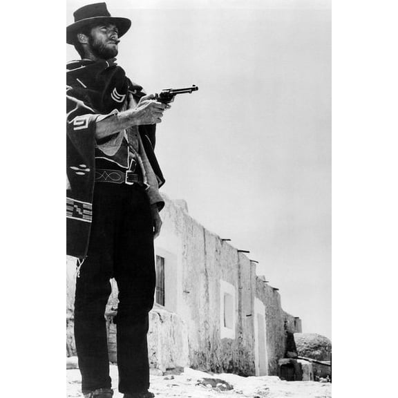 Clint Eastwood A Fistfull Of Dollars Profile Firing Gun Iconic Pose 24x36 Poster