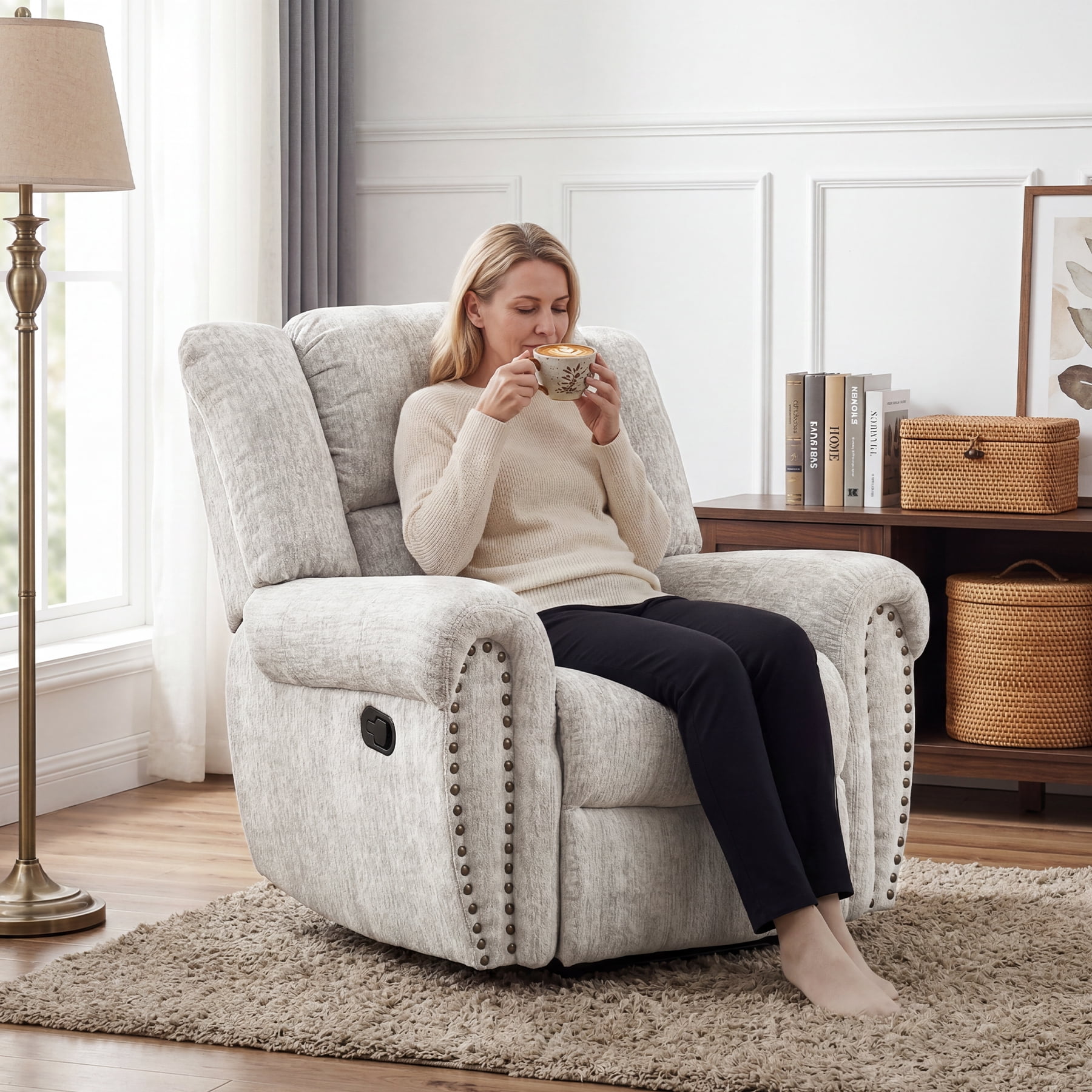 Bonzy Home Premium 2-Pack Recliner Chair Set, Soft Faux Leather, Manual Reclining Sofa for Living Room & Bedroom,White