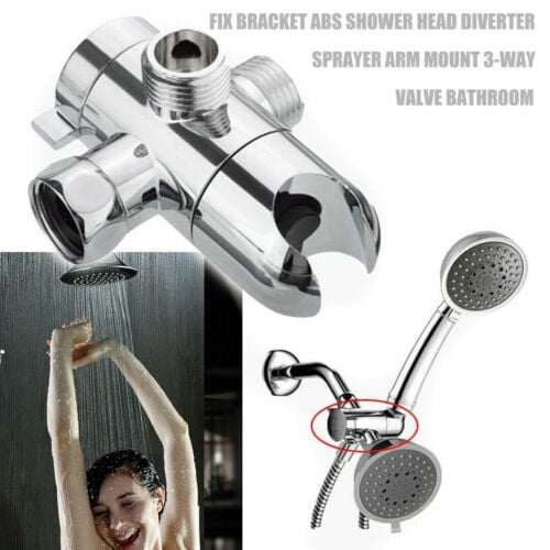 Fix Bracket Chromed Bathroom Shower Head Diverter 3-Way Valve Sprayer Arm Mount 