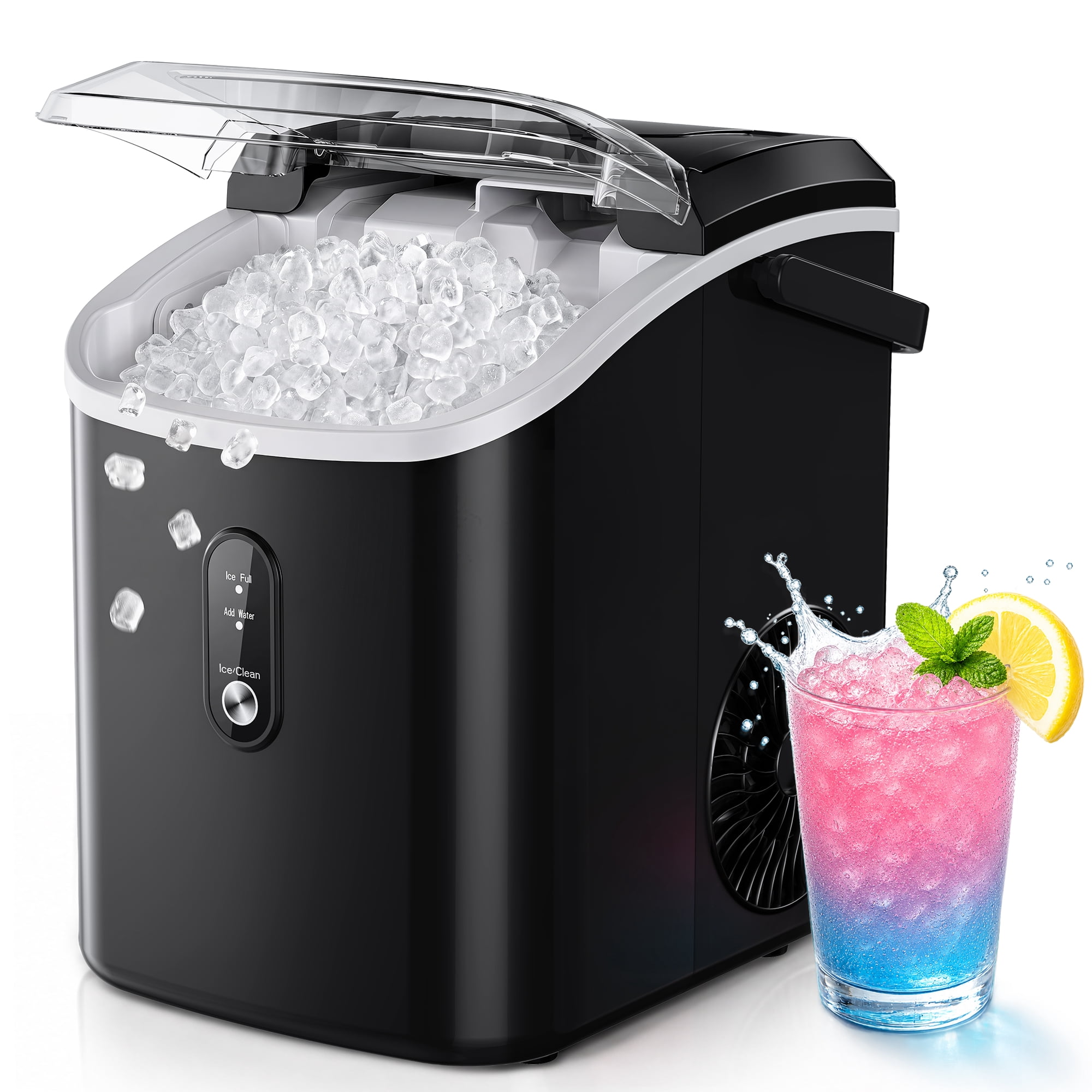 Simzlife 35lbs/24H Nugget Ice Maker Countertop,Portable Pebble Crushed Soft Chewable Ice Maker Machine with Self-Cleaning, Black