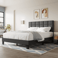 Lifezone Full Size Platform Bed Frame with Adjustable Headboard, Fabric Upholstered Platform Bed Frame, Dark Gray