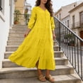 thumbnail image 6 of ClodeEU Women's V Neck Long Sleeve Linen Blend Maxi Dress with Button, Loose Fit Casual Long Dress Yellow,Womens Plus M, 6 of 8