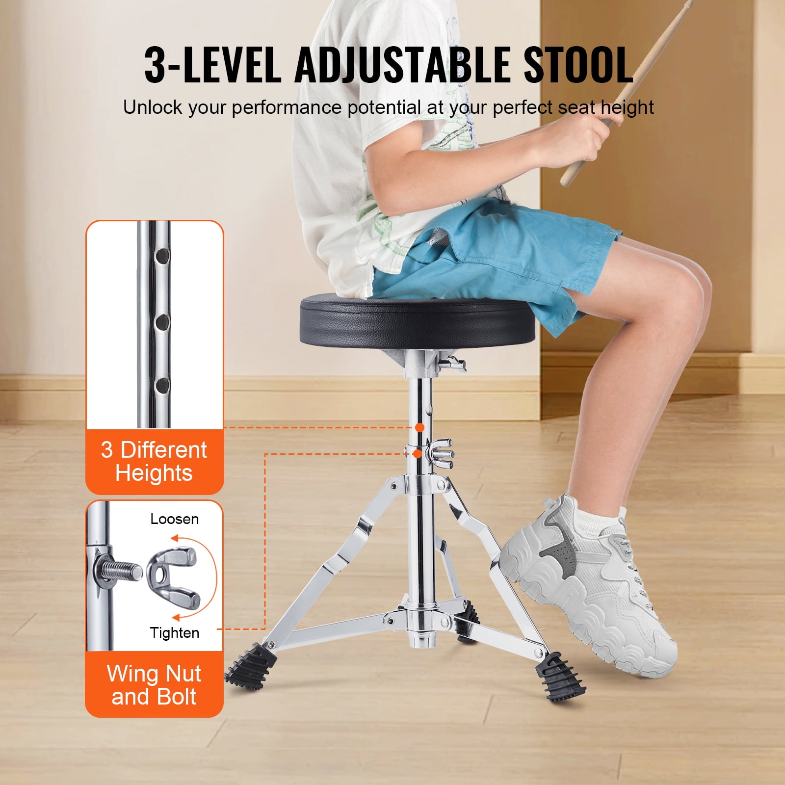 KFFKFF Children's Drum Kit, 3-Piece Drum, 14'' Starter Set with Adjustable Seat, Cymbal, Pedal, 2 Drumstick Sets, 8'' Tom, 10'' Snare, 14'' Bass, Ideal for Young Musicians, Black