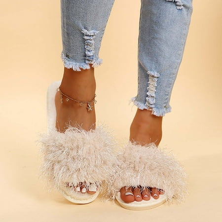 

KKCXFJX slippers for women Women s Plush Shoes Sandals Flat Flip-Flops Easy To Wear And Take Off Soft Warm Home Outdoor Shoes Slippers