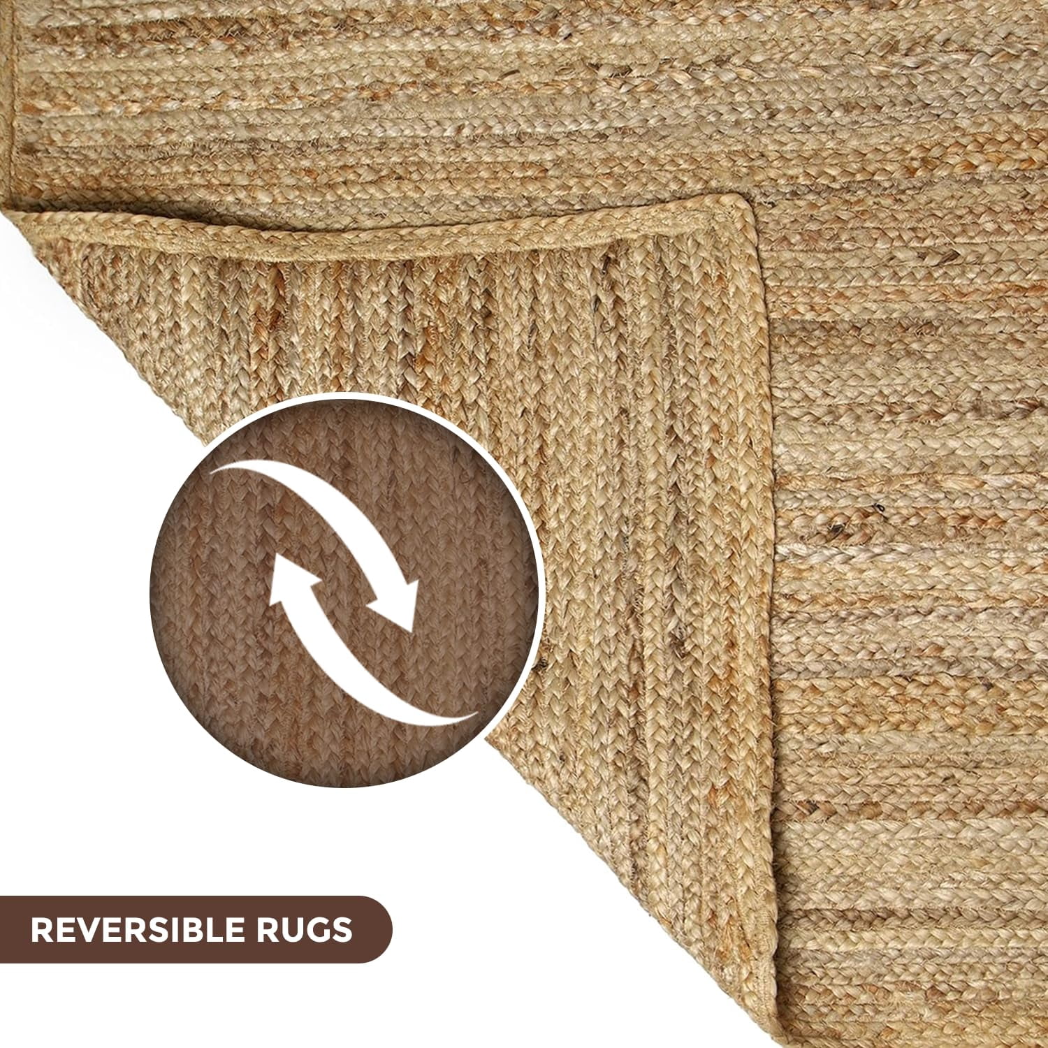 · REDEARTH · Round Area Rug - Hand Woven Braided 100% Natural Jute - Artisan Made Reversible Boho Jute Rugs for Bedroom - Kitchen - Living Room - Farmhouse - Aesthetic Home Decor (8' Feet - Natural)