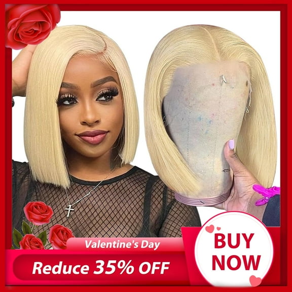 UTOURS Blonde Bob Lace Front Wigs Synthetic Hair 13x4 Lace Frontal Short Straight Bob Wigs for Women Human Hair Glueless 150% Density(14 inch)
