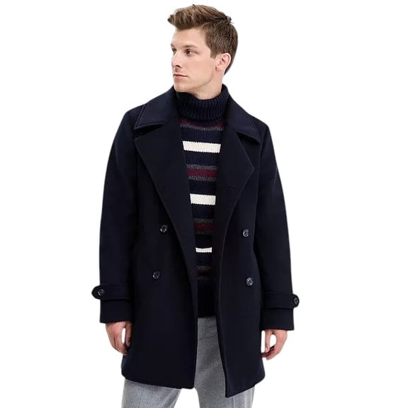 Tommy Hilfiger Mens Classic-Fit Double Breasted Peacoat Coat 42R Navy Blue