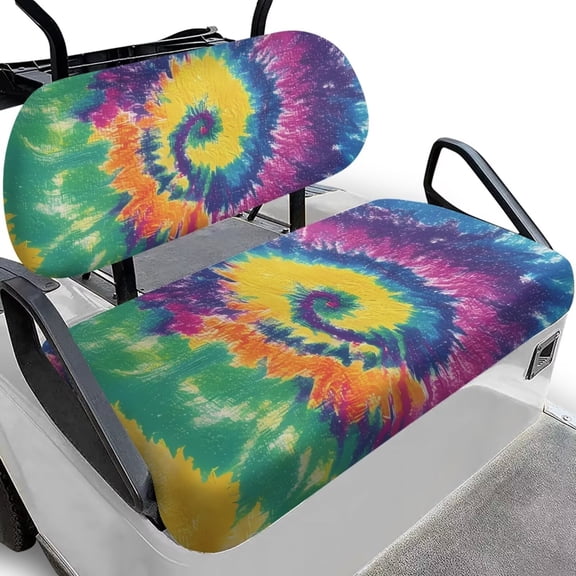 Uorisanigo Colorful Tie Dye Golf Cart Seat Covers Golf Cart Seat Cushion Durable Car Accessories Universal Club Car and More 2-Seater Golfcart, Easy to Install