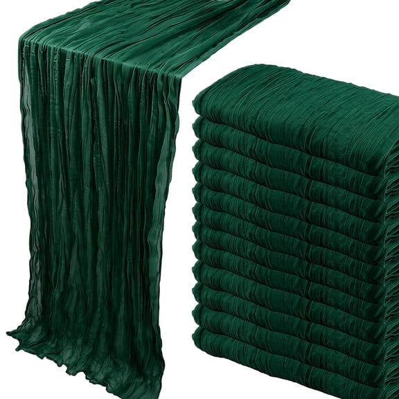 118 Inch 12 Inch Dark Green Cheesecloth Table Runner, Sheer Gauze Long Table Runner for Party, Halloween Table Decor, Rustic Dining Table Decoration for Wedding, Birthday, Fall