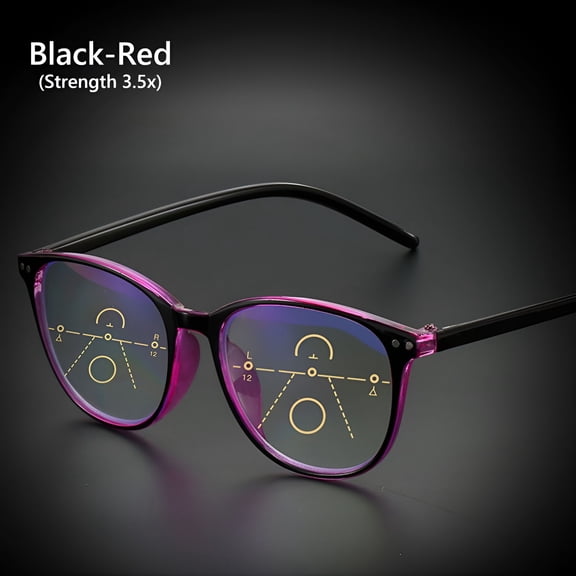 GJX Eyewear Multifocal Readers with Spring Hinge Reading Glasses Progressive Multifocus Glasses for Women & Men Blue Light Blocking Black-Red Reading Glasses for Men(Strength 3.5X)