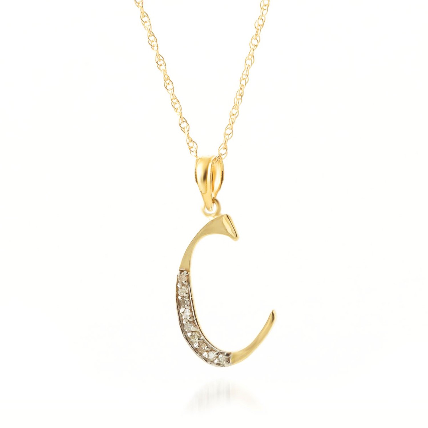 Galaxy Gold GG 14K Yellow Gold Natural Diamonds Initial "C" Pendant Necklace - April Birthstone - Strength & Brilliance - 16" to 24" - Fine Jewelry for Women