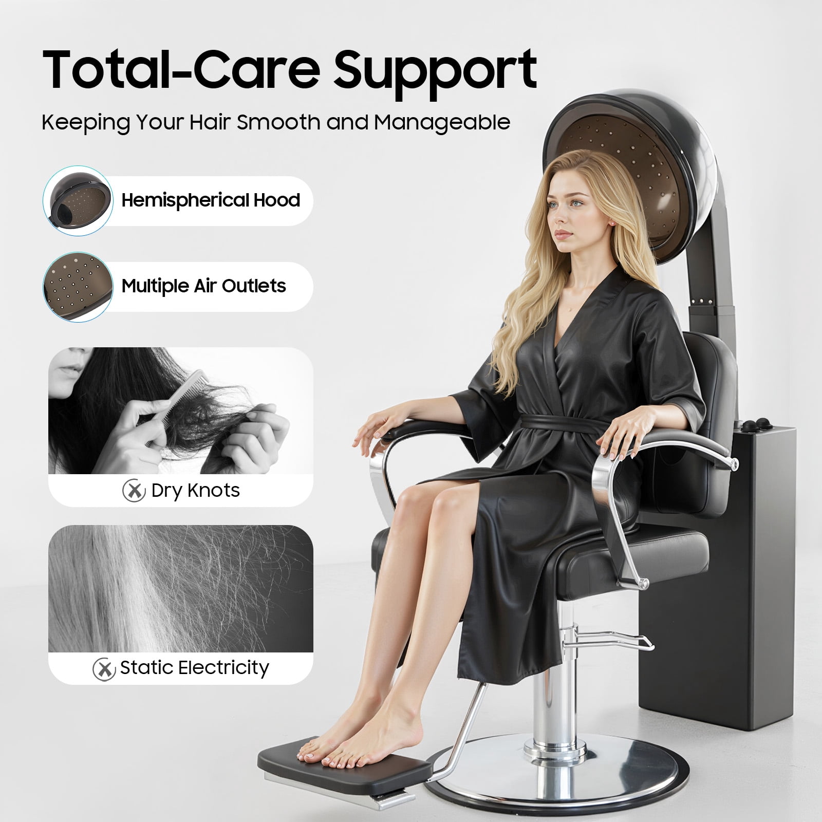 TFCFL Hooded Conditioning Salon Hair Dryer with Timer Hooded Freestanding Hair Dryer 1200W HD-2388
