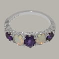 thumbnail image 5 of LBG British Made 18k White Gold Natural Amethyst & Opal Womens Anniversary Ring - 33 size options - Size 9, 5 of 6