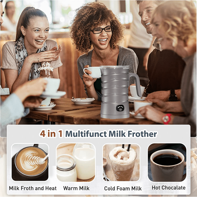 GooingTop Milk Frother for Coffee,Electric Milk Frother and Steamer with  4-in-1 for Hot & Cold Froth,Automatic off & Easy Cleaning,for Latte  Cappuccinos Macchiato Hot Chocolate(Silver Grey) 