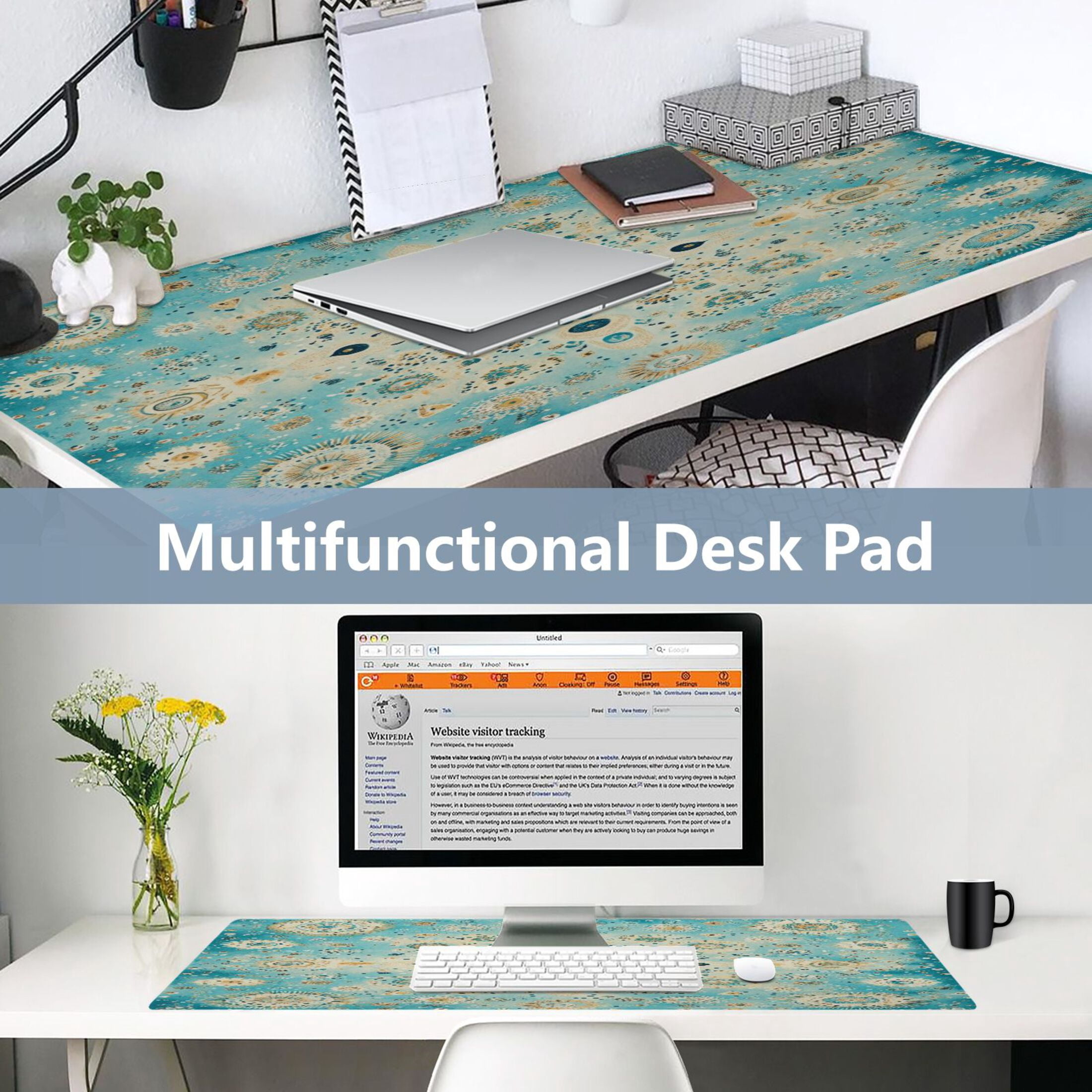 Wobogo Moroccan Style Pattern Gaming Mouse Pad Non-slip Leather Desk Mat Water Resist Keyboard Pad for Gamer Office 16.5×35.4in