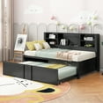 thumbnail image 3 of MODERNLUXE Metal Twin Size Daybed with Trundle, Storage Headboard and USB Charging Station, Black, 3 of 13