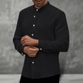 thumbnail image 2 of BUWTTED Men's Shirts Pure Color Crew Neck Long Sleeve Pleated Spring Fall Casual Button Down Business Work Black Shirt L, 2 of 6