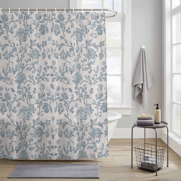 Bathroom Shower Curtain Vintage Watercolor Light Blue Flower Waterproof Shower Curtains with Hooks, Farmhouse Rustic Floral Bath Curtains Bathtub Curtain Home Decor 36x72in