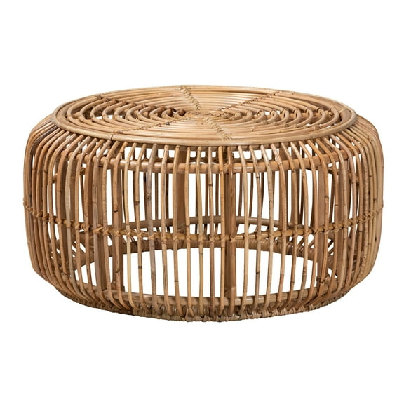 Baxton Studio Aliane Modern Bohemian Openwork Round Natural Rattan Coffee Table