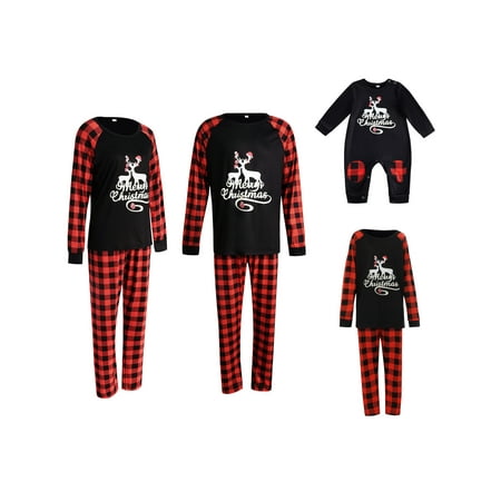 

Thaisu Christmas Family Pajamas Matching Sets Letter Plaid Xmas Clothes Soft Outfit Sleepwear