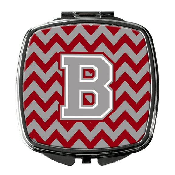 Letter B Chevron Crimson and Grey Compact Mirror