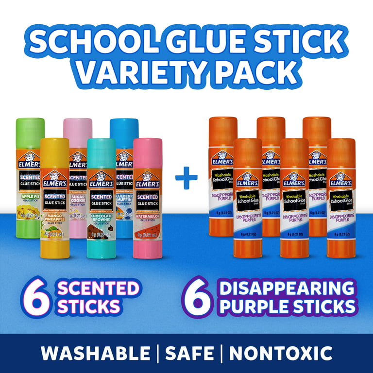 Clear School Glue Stick, Scented, Assorted, 0.21 oz, Dries Clear, 30/Pack