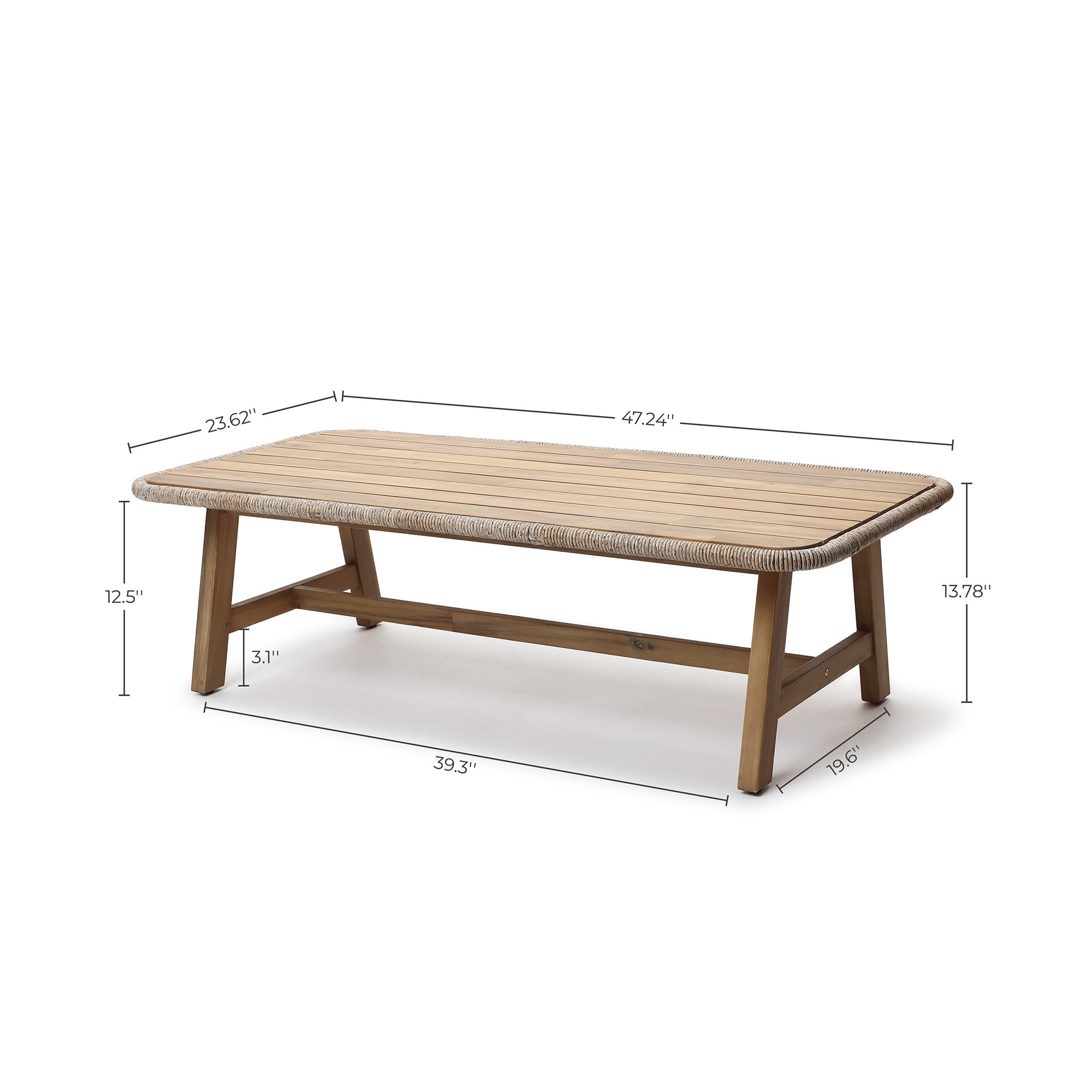 LuxenHome Outdoor Acacia Wood Coffee Table with Woven Wicker Edge, Patio Furniture Accent