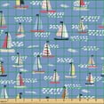 thumbnail image 2 of Ambesonne Sailing Fabric by the Yard Upholstery, Summer Sailboats Waves, 5 Yards, Ceil Blue and Multicolor, 2 of 5
