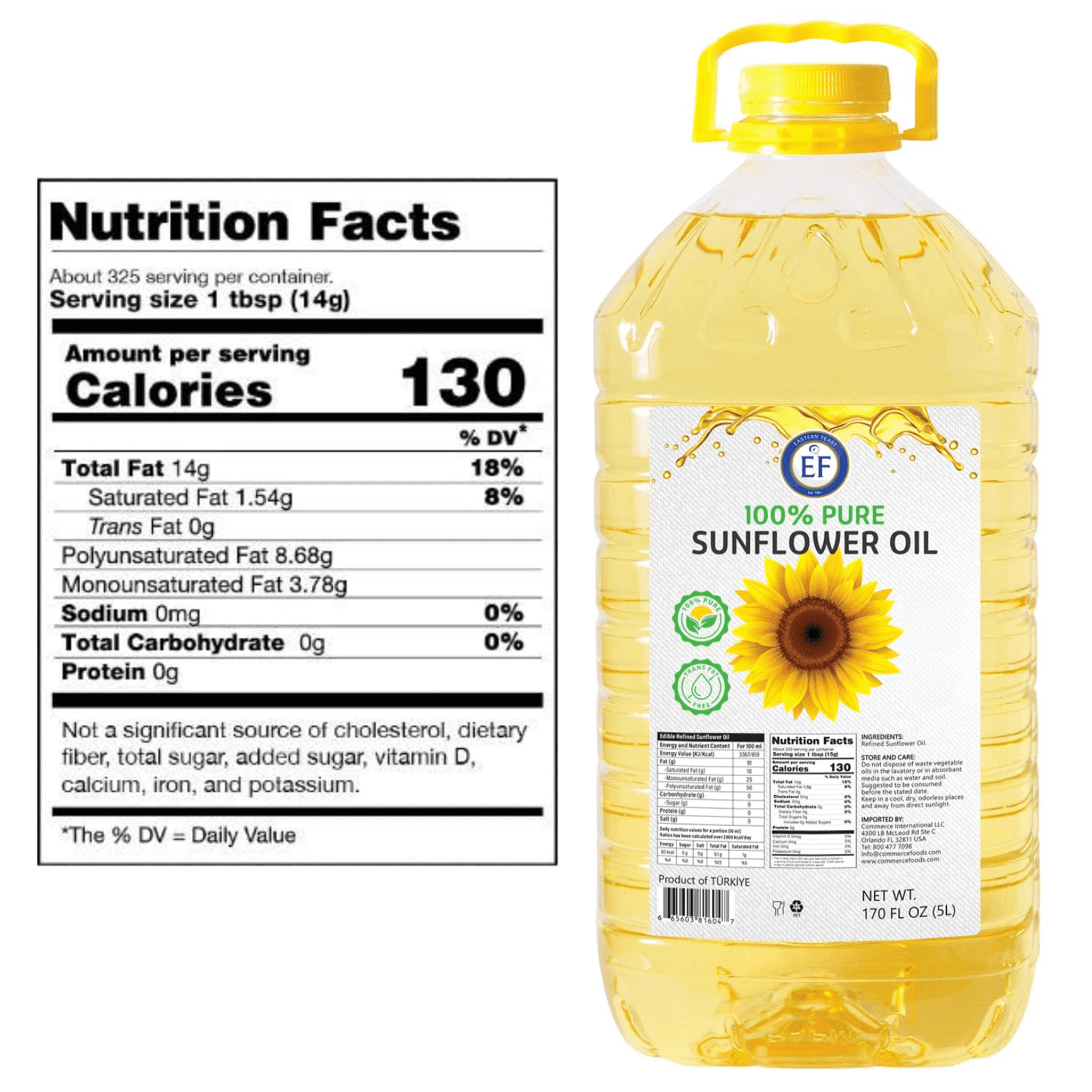 Eastern Feast - 100% Pure Sunflower Oil, (5 L) 1.32 Gallon