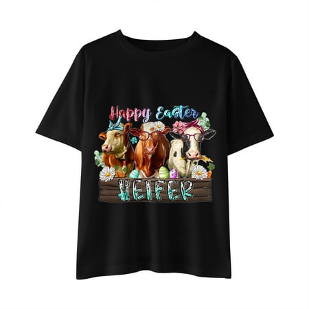 

Little Girls Party Dailywear T-Shirts Easter Cartoon Rabbit Printed O-Neck Short Sleeve Tee Tops Holiday Vacation Seaside Loose Cozy Tshirts