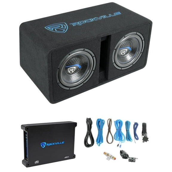 Rockville DK510 PACKAGE Dual 10" 2400w K5 Car Subwoofer Enclosure DB12 Amplifier