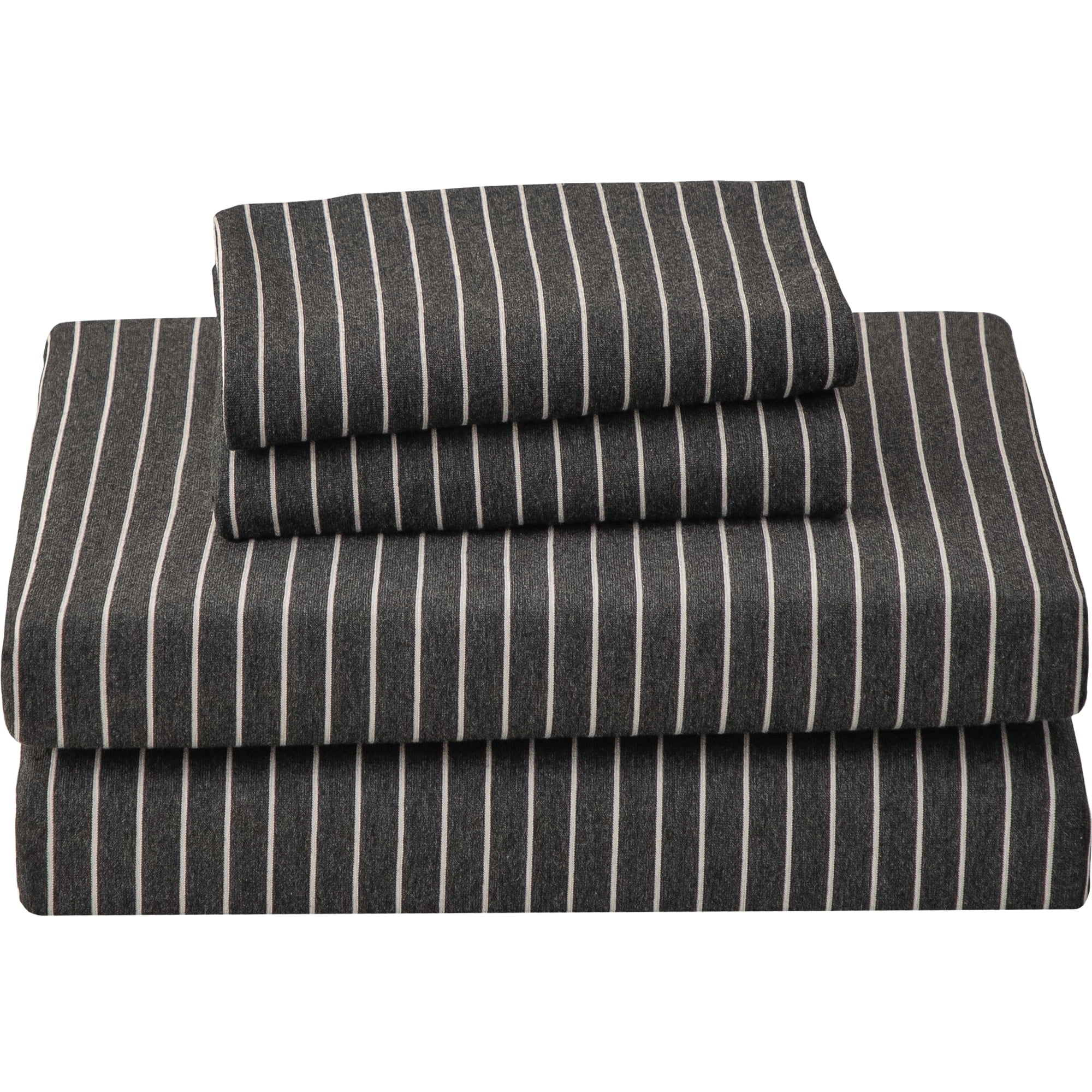 PURE ERA Duvet Cover Set - Ultra Soft Heather Jersey Knit Cotton Home Bedding Narrow Pinstripes Black & White King Size, 1 Comforter Cover and 2 Pillow Shams