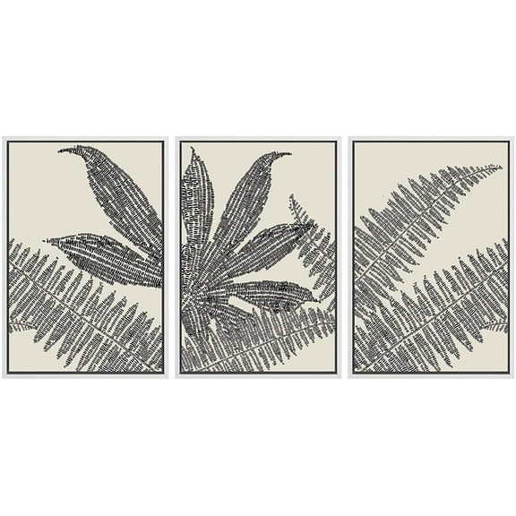 PixonSign Framed Canvas Print Wall Art Set Tropical Island Jungle Plant Sketches Nature Wilderness Illustrations Modern Art Minimalism Decorative for Living Room, Bedroom, Office - 24"x36"x3 White