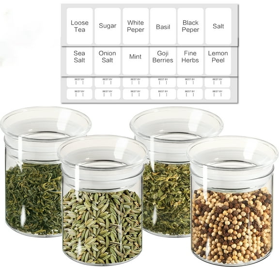 ZENS Glass Canister Set,Airtight Kitchen Storage Jars with Glass Lids 4 Pack 10oz-3.35x3.15 IN