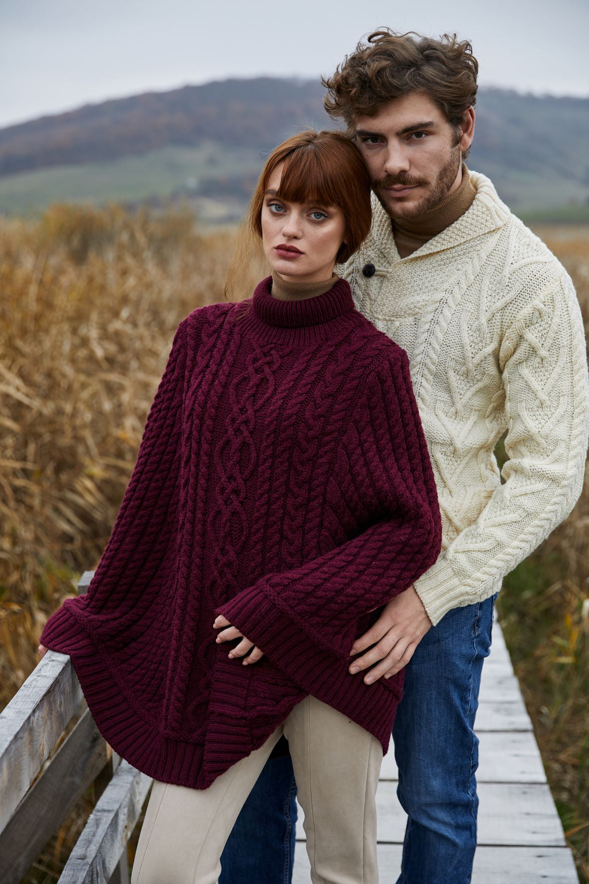 Aran Knit Poncho, 100% Merino Wool - Aran Sweaters Direct