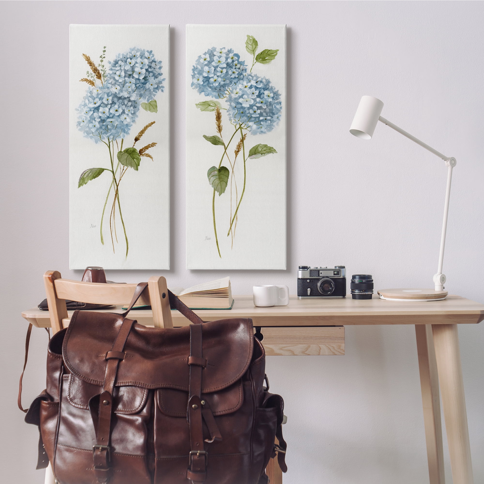 Stupell Industries Blue Hydrangea Long Stems Soft Vintage Florals, 13 x 30,Design by Nan