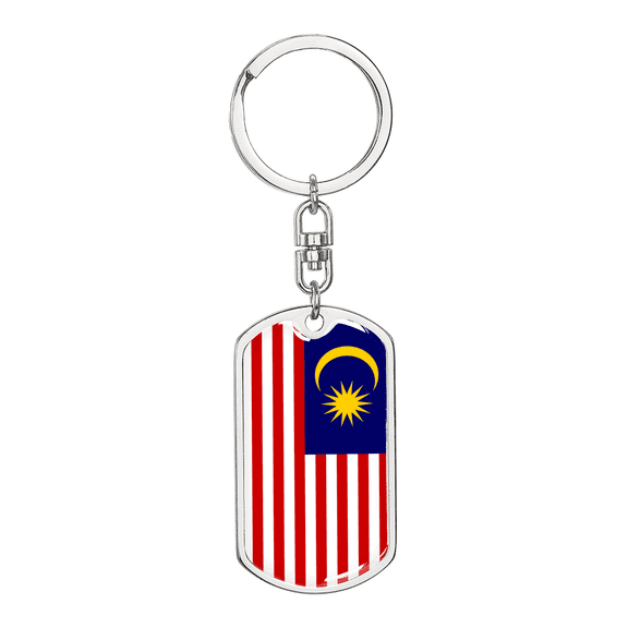 Malaysia Flag Swivel Keychain Dog Tag Stainless Steel or 18k Gold