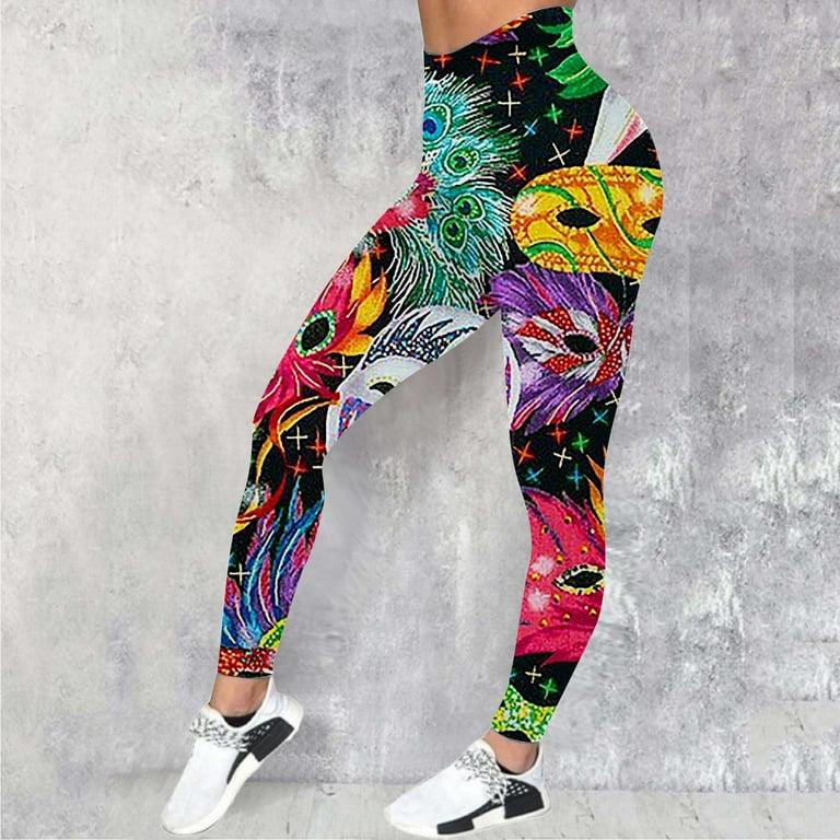 PMUYBHF Female M Black Cotton Leggings Women's Carnival Colorful Feather  Print Casual Sports Yoga Pants Fashion Leggings Capri Leggings with Pockets