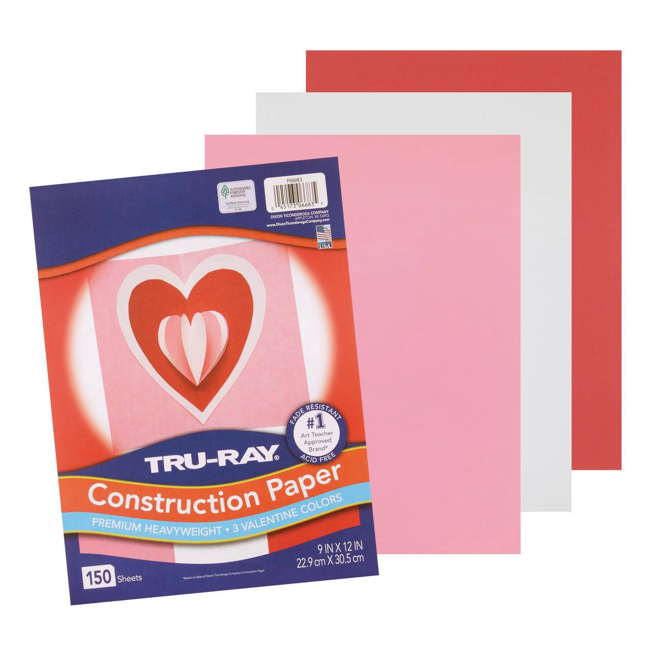 Tru-Ray Construction Paper, Heavyweight, Valentine Assortment, 9" x 12", 150 Sheets Per Pack, 3 Packs