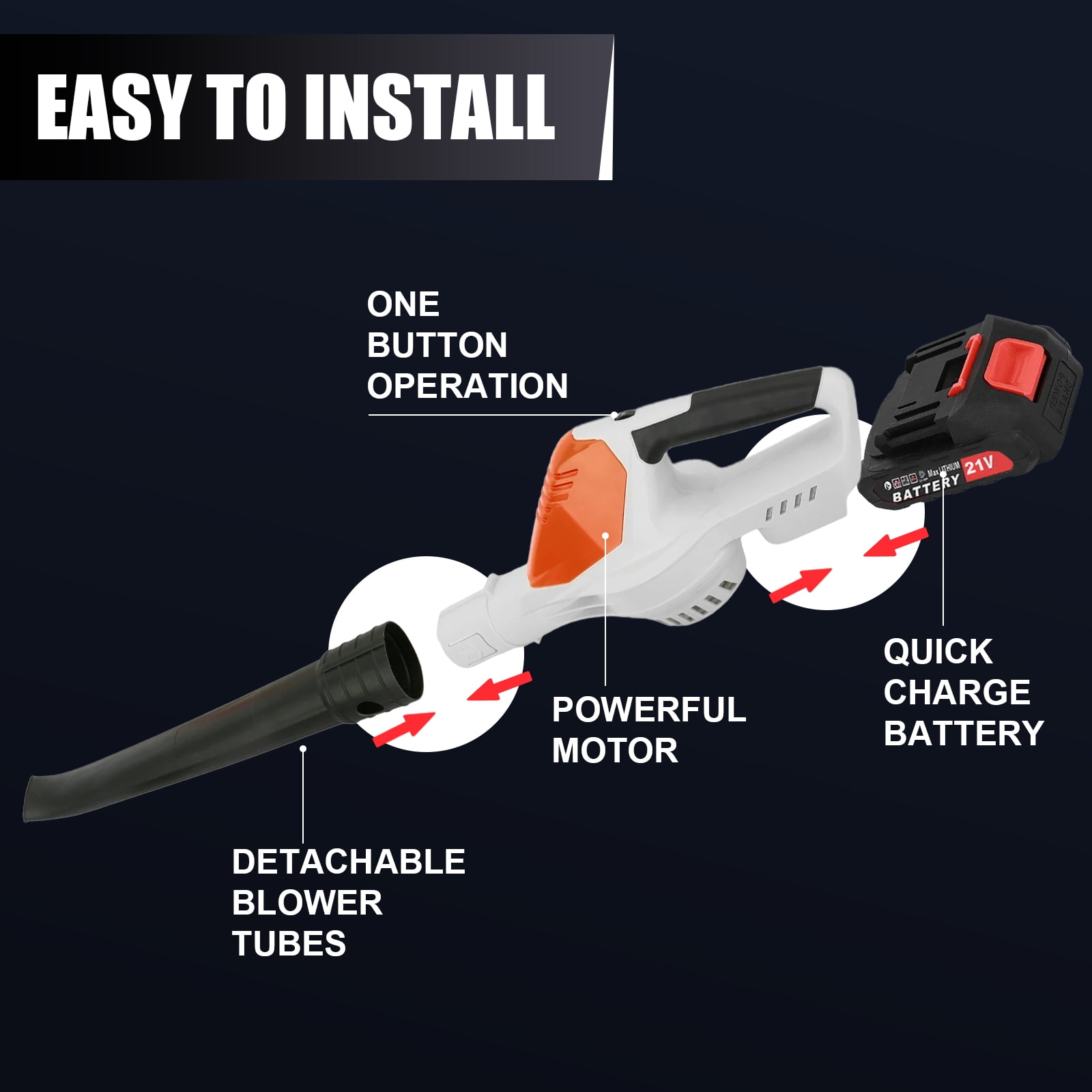 Torio Leaf Blower,21V 2 x 4000 mAh Battery Cordless Leaf Blower 5 Speed Mode 660CFM Electric Leaf Blowing for Lawn,Yard,Garden,House,Depot,Car