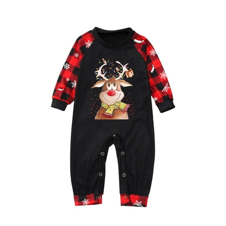 

ERTUTUYI Family Matching Christmas Pajamas Set Plaid Sleeves Beautiful Pattern Printing Festival For Adults Kids ParentChild Outfit Black 24M