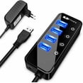 thumbnail image 1 of Usb Hub With Power Supply, Usb 3.0 Hub Active With 4 Ports Superspeed ​​Data Hub With Switch And 1 Intelligent Charging Port, 1 of 7
