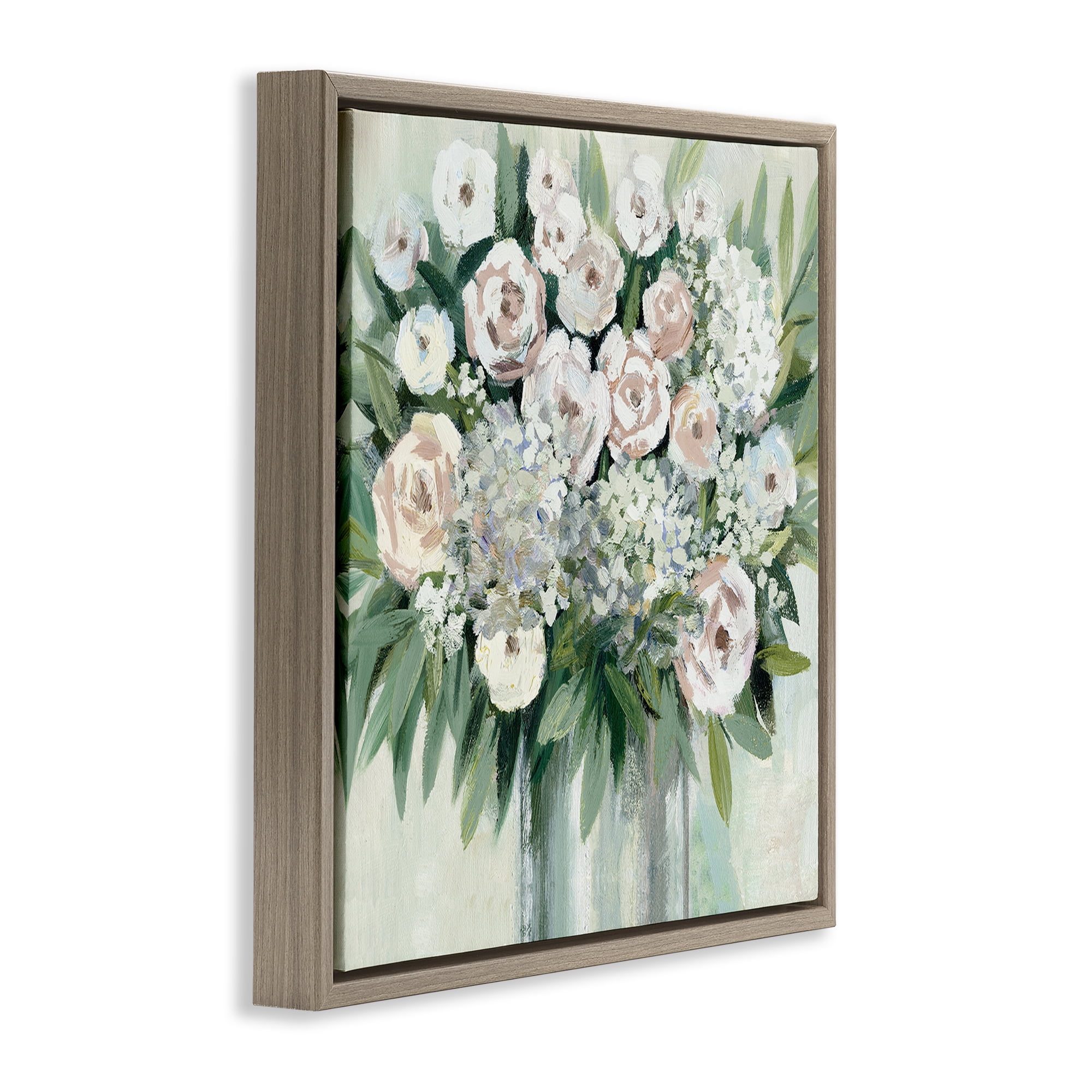 Stupell Industries Charming Brushed Roses Plants & Flowers Painting Brown Floater Framed Canvas Art Print Wall Art, 25 x 25
