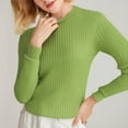 thumbnail image 5 of ManxiVoo Women's Versatile Striped Round Neck Knit Sweater Soft Warm Layering Top for Autumn Winter XL Size Green, 5 of 8