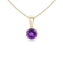 ANGARA Natural Classic Round Amethyst Solitaire Pendant in 14K Yellow Gold for Women (Size-4mm) | February Birthstone, Birthday, Anniversary, Jewelry Gift for Women | Natural Amethyst Necklace