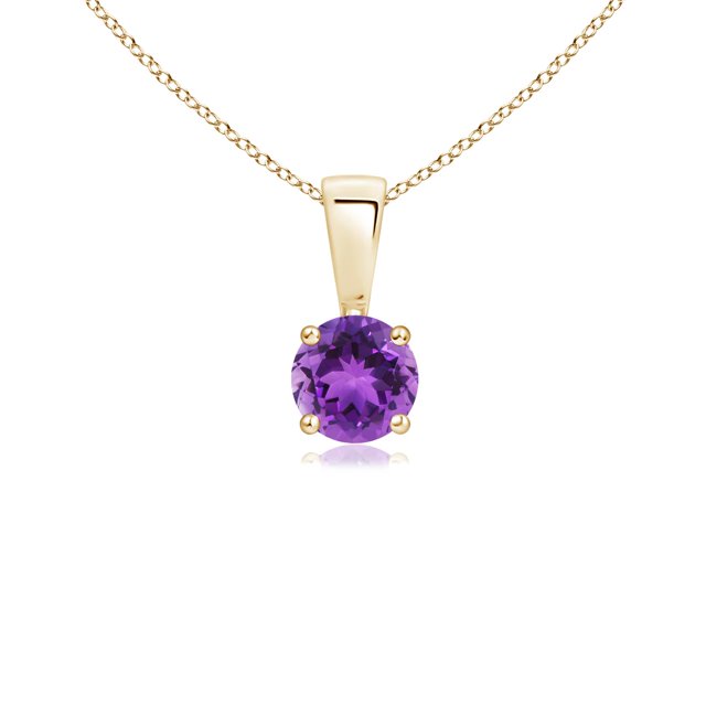Angara Collier en Améthyste Naturelle - Pendentif Solitaire Rond en Améthyste avec Broches en Or Jaune 14K pour Femmes